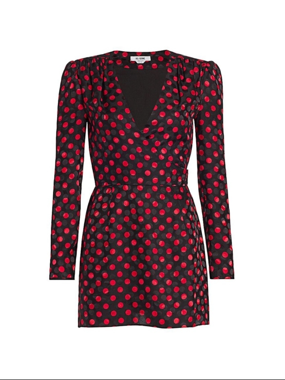 Re/Done Black Dress with Red Polka Dots - Long Sleeve Wrap